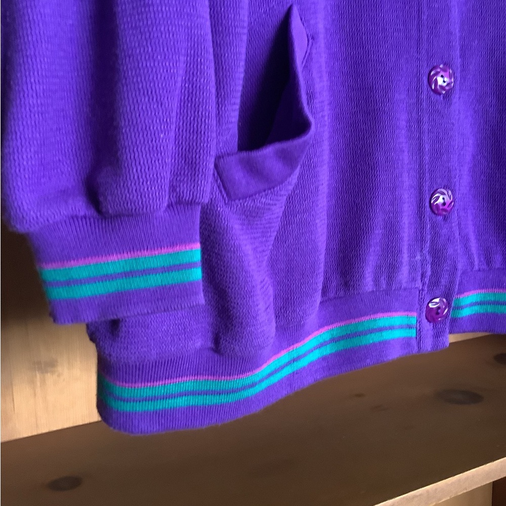 Vintage Jantzen Cardigan Sweater Size XL Purple 90s Retro Preppy Button Up - Picture 4 of 13